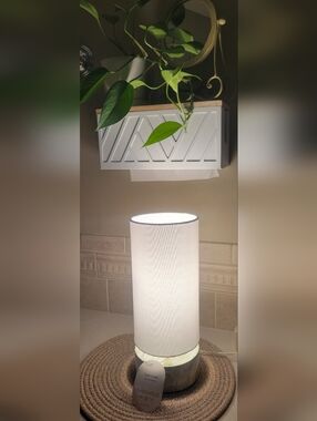 Threshold White Cylinder Table Lamp with Marble Base Accent